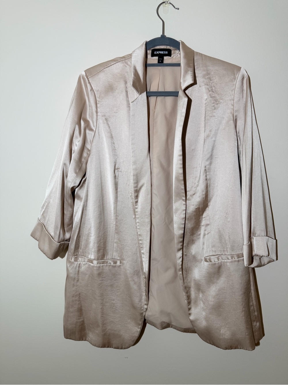 Express Satin Open-Front Blazer in Champagne